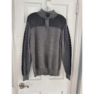 Rock & Republic Men's Sz 2XL Marbled Mock Neck Black Gray 1/4 Zip Sweater‎
